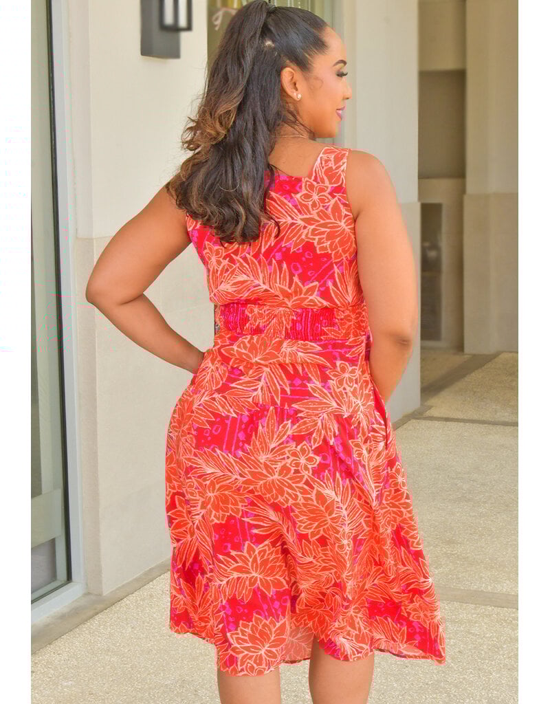 KIHIE- Printed Armhole Dress with Elastic Waist