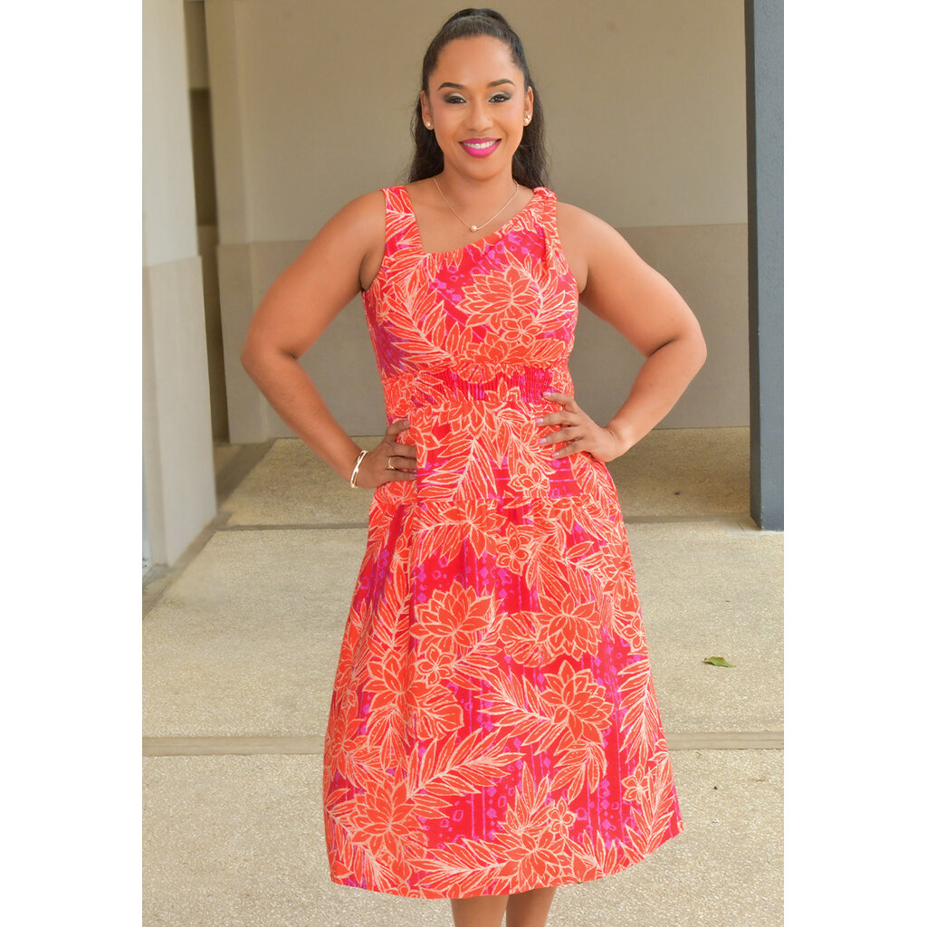 KIHIE- Printed Armhole Dress with Elastic Waist