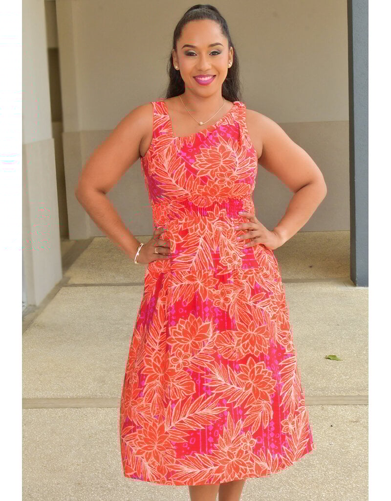 KIHIE- Printed Armhole Dress with Elastic Waist