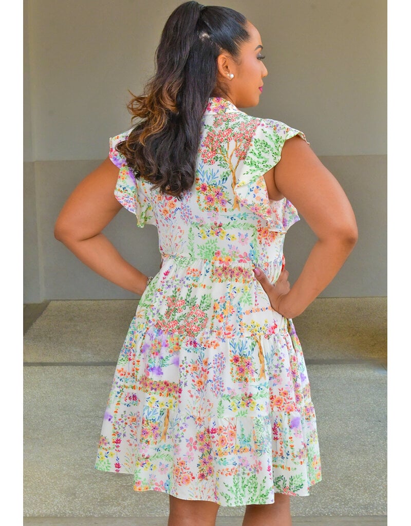 Maison Tara KIVER- Floral Button Down Frill Arm Dress