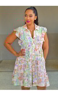 Maison Tara KIVER- Floral Button Down Frill Arm Dress