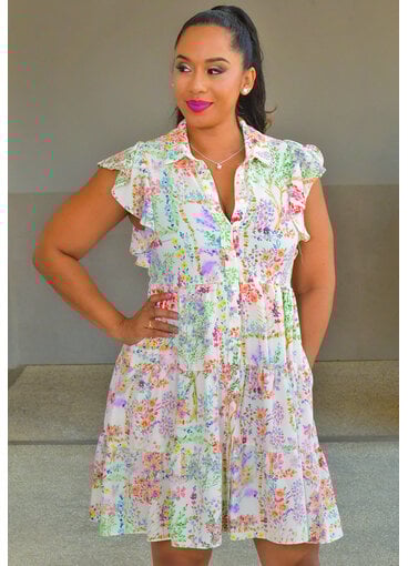 Maison Tara KIVER- Floral Button Down Frill Arm Dress