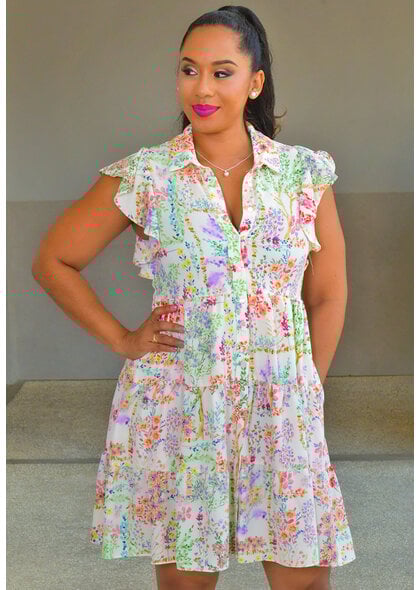 Maison Tara KIVER- Floral Button Down Frill Arm Dress