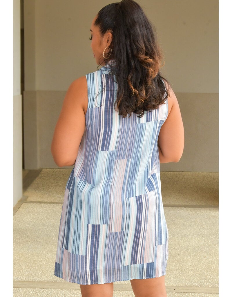 ZAC & RACHEL KLAVIO- Sleeveless Stripe Dress with Collar & Zip