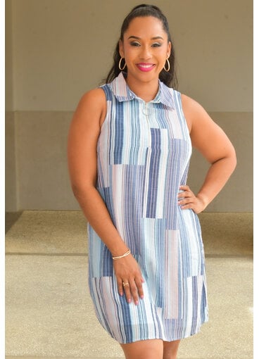 ZAC & RACHEL KLAVIO- Sleeveless Stripe Dress with Collar & Zip