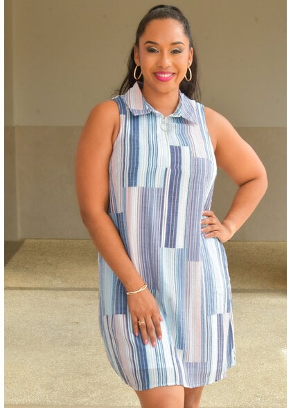 ZAC & RACHEL KLAVIO- Sleeveless Stripe Dress with Collar & Zip