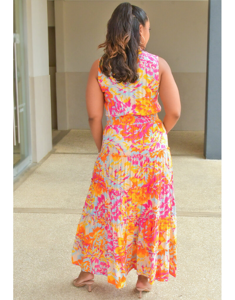 MSK KIRILL - Long Printed Dress with Elastic Waist