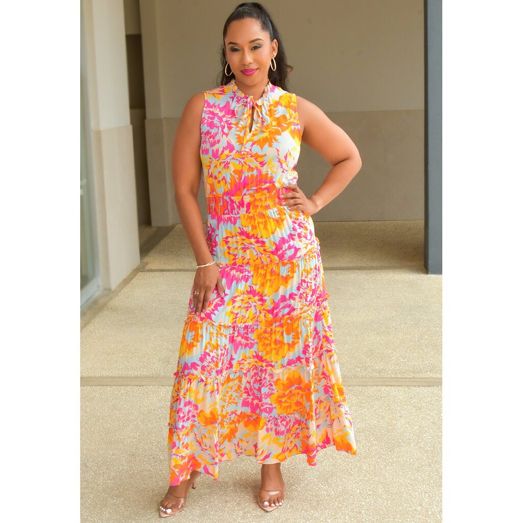 KIRILL - Long Printed Dress with Elastic Waist