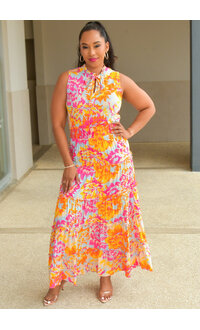 MSK KIRILL - Long Printed Dress with Elastic Waist