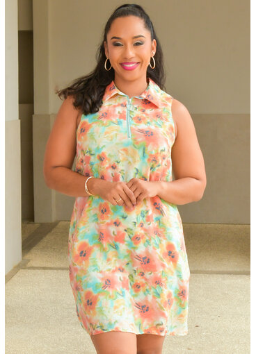 ZAC & RACHEL KLAVIO- Sleeveless Floral Dress with Collar & Zip