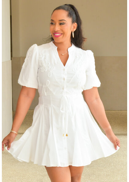 KROP- Button Down Dress with Ballon Sleeves