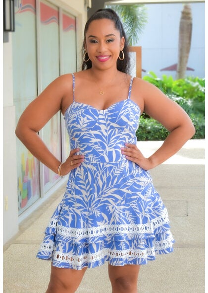 BLESS ME KYRLIN- Short Printed Dress with Spaghetti Straps