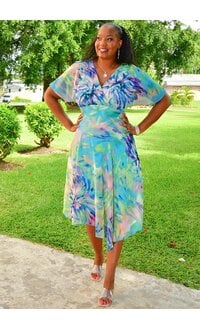 FERTIO- Long Printed Dress with Short Sleeves