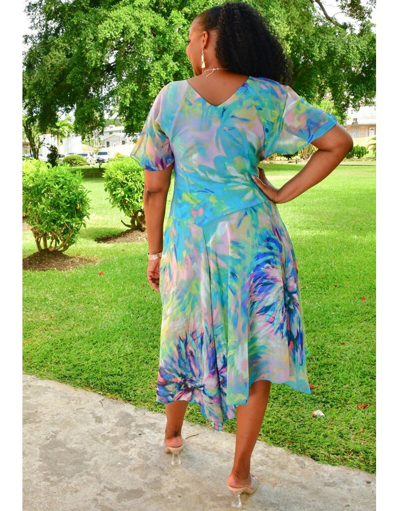 FERTIO- Long Printed Dress with Short Sleeves