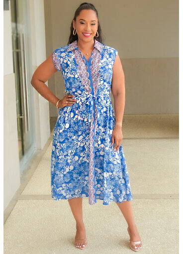 RAPPY- Printed Armhole Dress with Collar