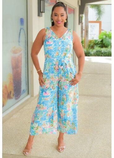 REQUNA- Floral V-Neck Jumper with Band