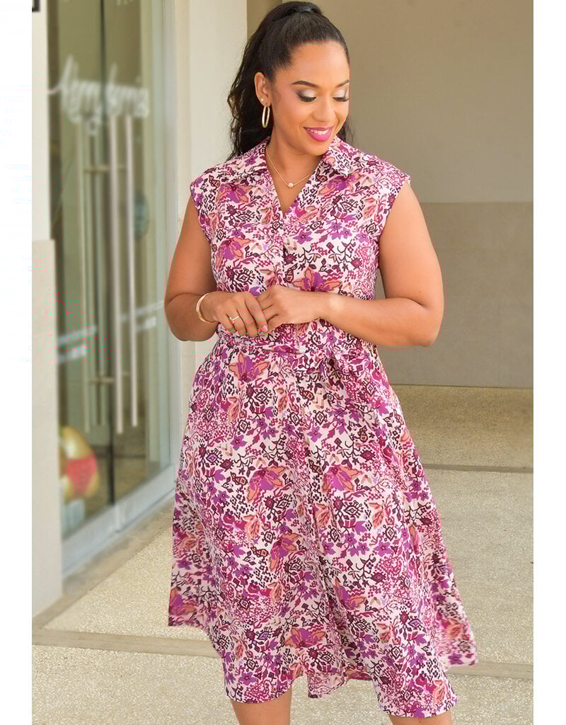 RIAK- Printed Button Down Dress with Collar