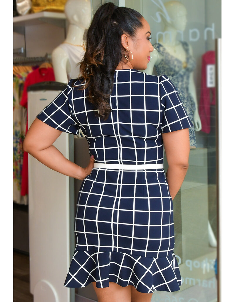 Sharagano RICKIE- Checkered Print Dress with Belt