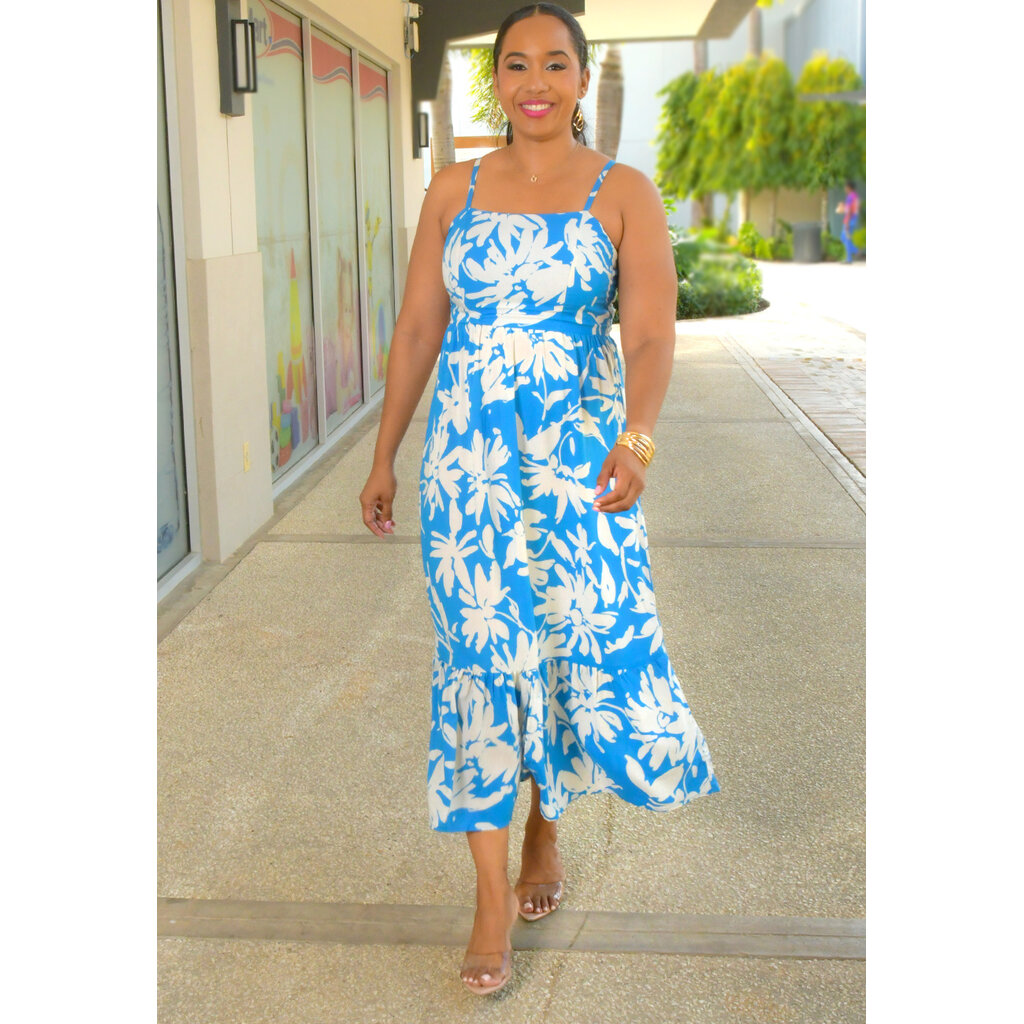 KINGY- Long Printed Spaghetti Strap Dress