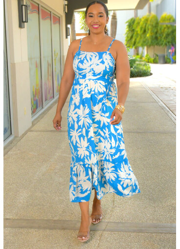 Second Generation KINGY- Long Printed Spaghetti Strap Dress