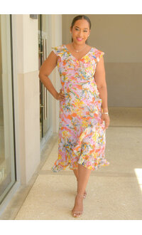 FINNE- Long Frill V-Neck Dress