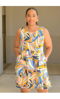 Nina Leonard IGENNA- Printed Round Neck Dress with Pockets