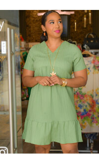 GETS KOLY- Solid V-Neck Short Sleeve Dress