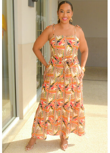 Julia Jordan NABEL- Long Printed Dress with Tie Straps