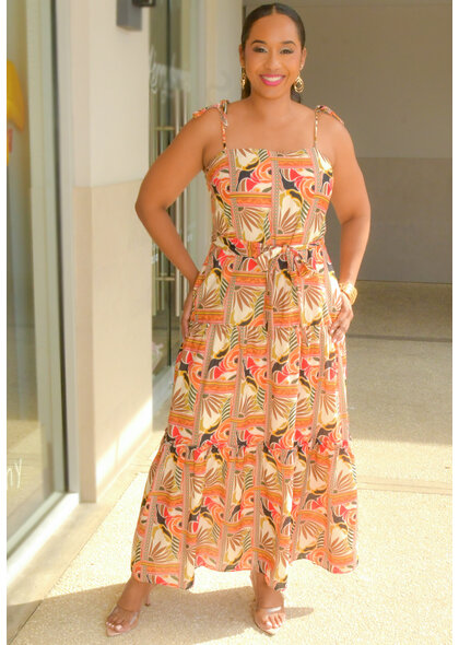 Julia Jordan NABEL- Long Printed Dress with Tie Straps