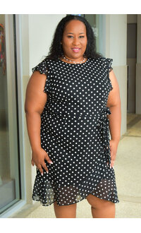 Shelby & Palmer RETTI- Plus Size Polka Dot Dress with Frill Arms