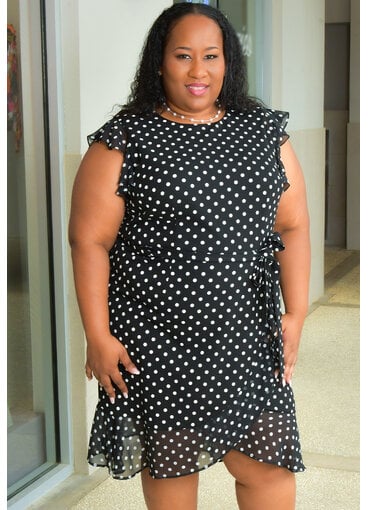 Shelby & Palmer RETTI- Plus Size Polka Dot Dress with Frill Arms