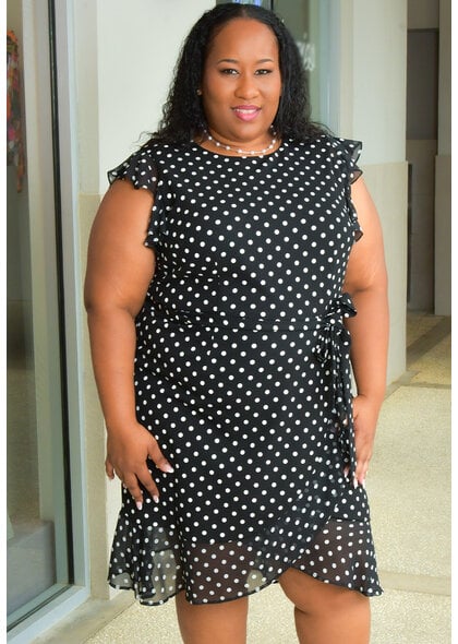 Shelby & Palmer RETTI- Plus Size Polka Dot Dress with Frill Arms