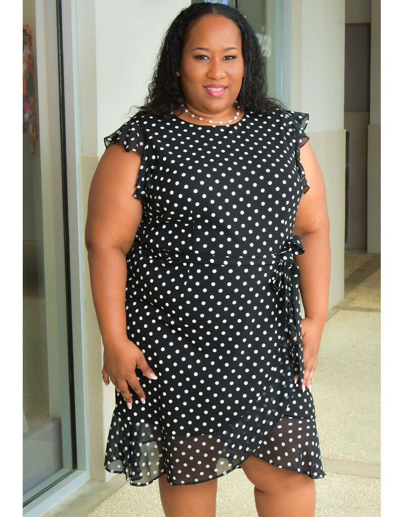 Shelby & Palmer RETTI- Plus Size Polka Dot Dress with Frill Arms