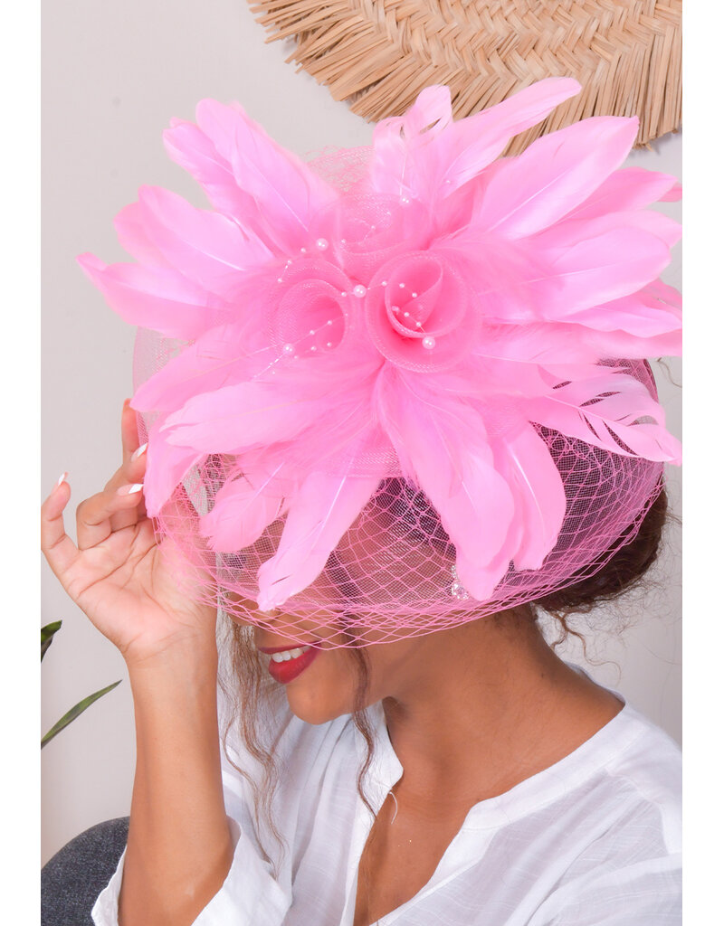 Elaborate Feather Fascinator with 3 Roses