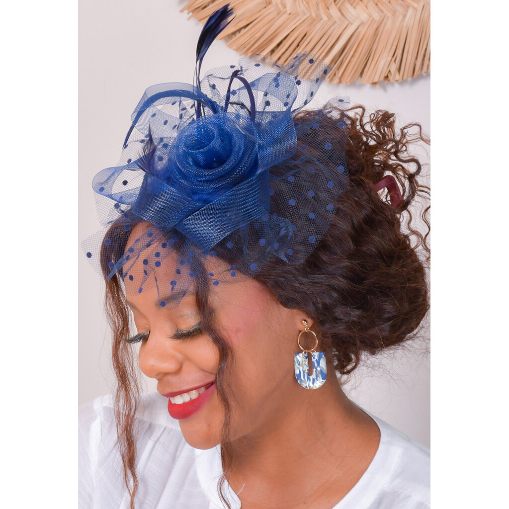 Dotted Ruffle Fascinator with Rose and Pearls