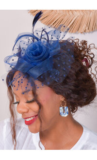 Dotted Ruffle Fascinator with Rose and Pearls