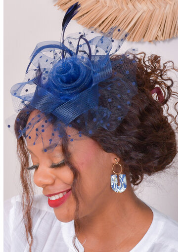 Dotted Ruffle Fascinator with Rose and Pearls