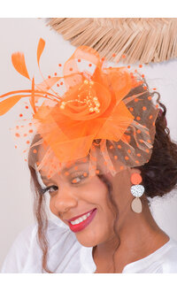 Dotted Ruffle Fascinator with Rose and Pearls