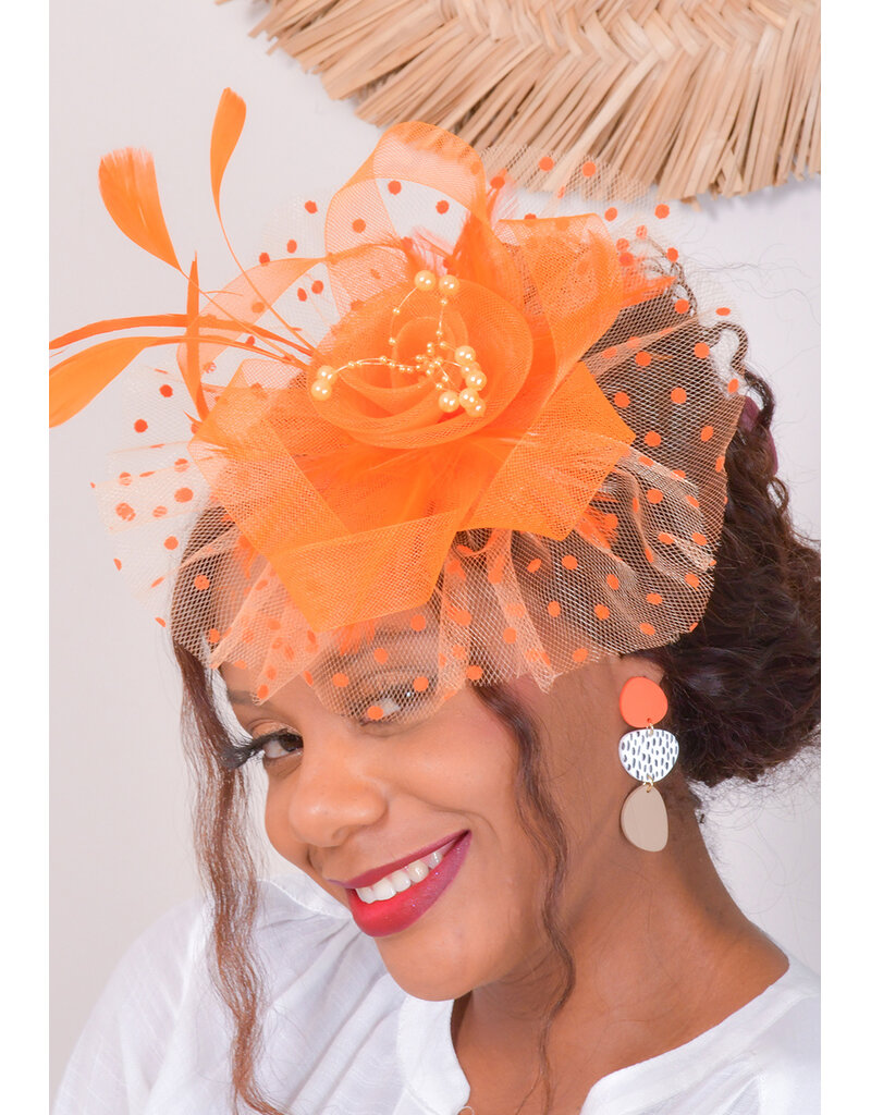 Dotted Ruffle Fascinator with Rose and Pearls