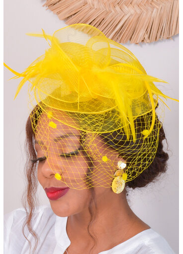 Fascinator with Feather and Dotted Veil