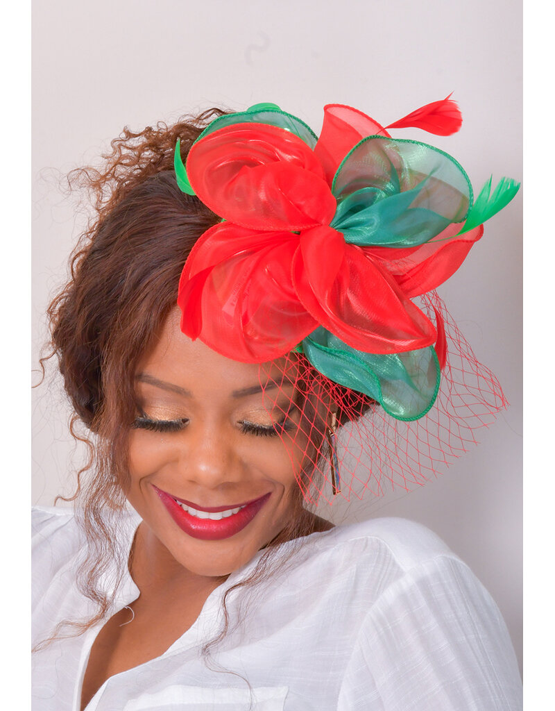 Chiffon Fascinator with Feathers and Mesh