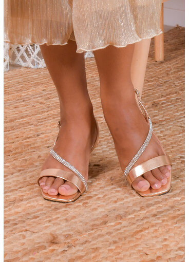 Sugar Bunnie Chunky Heel Shoes with Rhinestone Straps