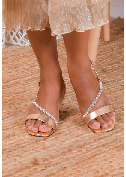 Sugar Bunnie Chunky Heel Shoes with Rhinestone Straps