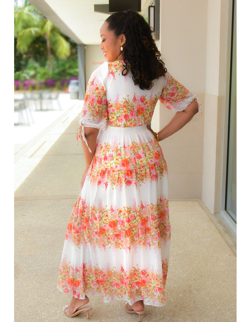 FRANKY- Floral Long 3/4 Balloon Sleeve Dress