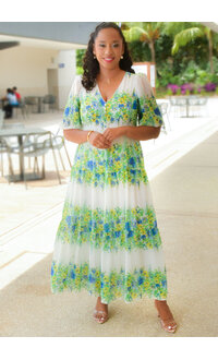 FRANKY- Floral Long 3/4 Balloon Sleeve Dress