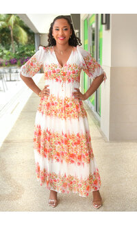 FRANKY- Floral Long 3/4 Balloon Sleeve Dress