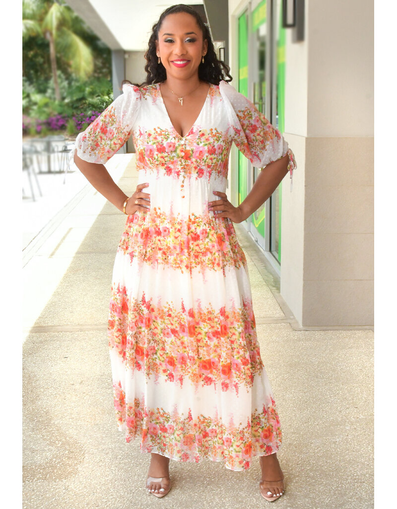FRANKY- Floral Long 3/4 Balloon Sleeve Dress