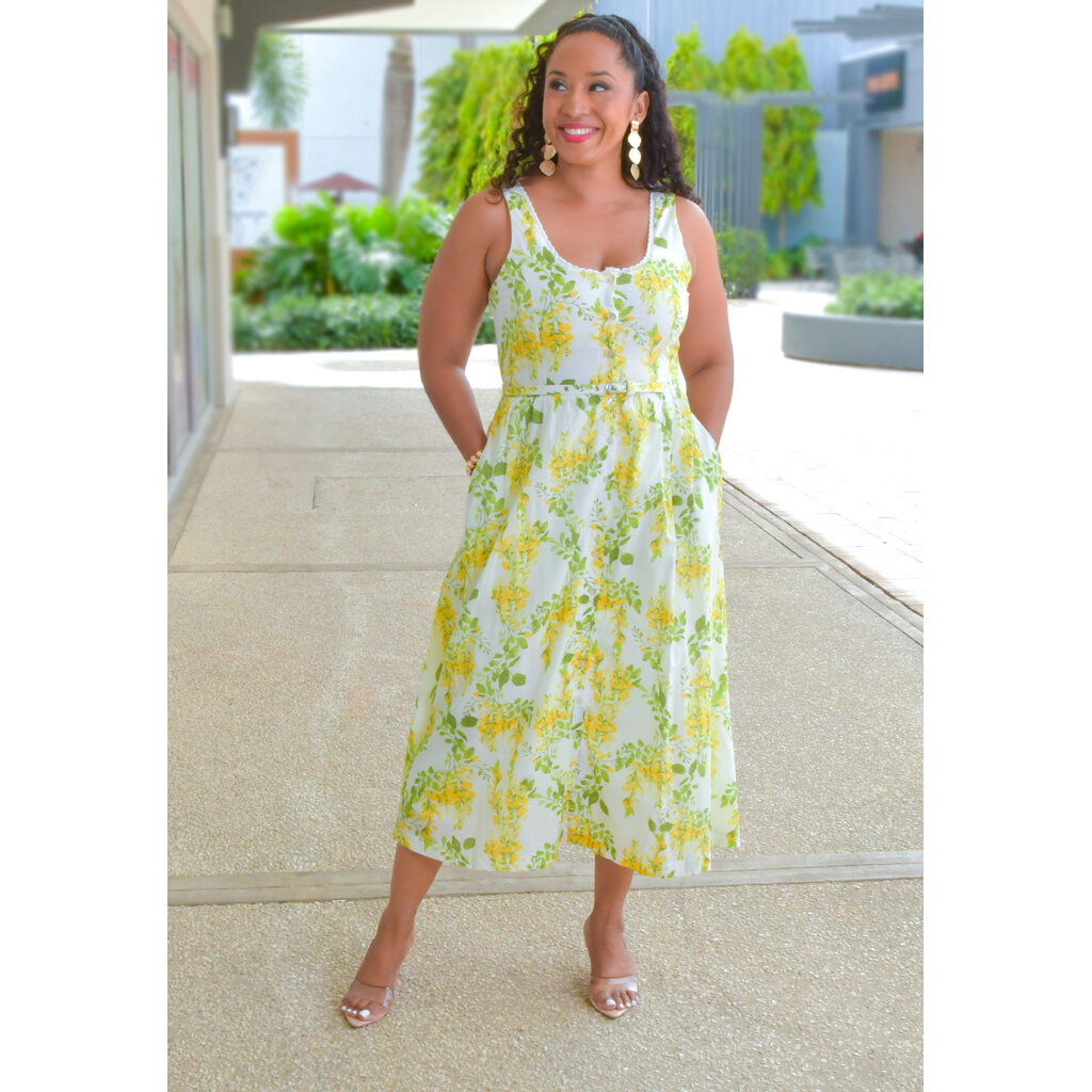 KIGRAM- Floral Small Strap Dress with Belt