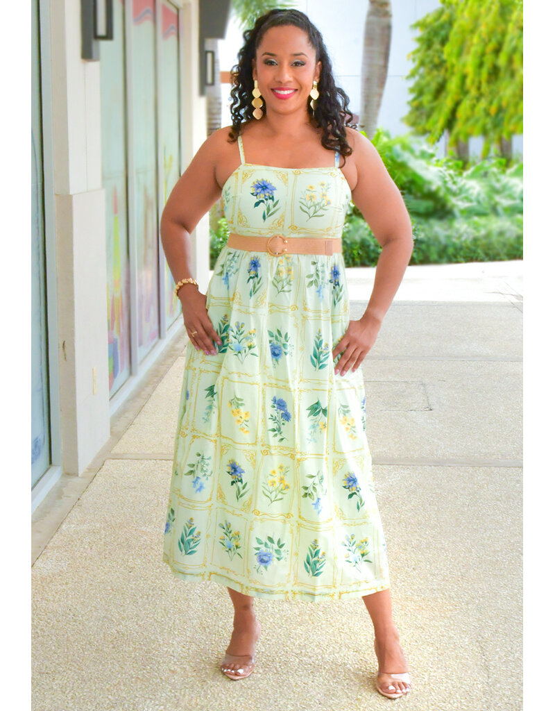 Maison Tara KIHEA- Floral Spaghetti Strap Dress with Belt