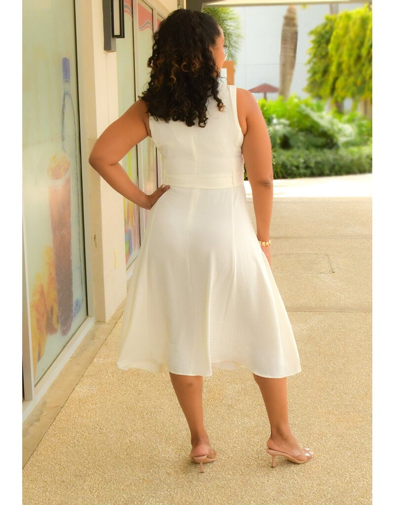 Nina Leonard KIVEN- Solid Armhole Square Neck Dress